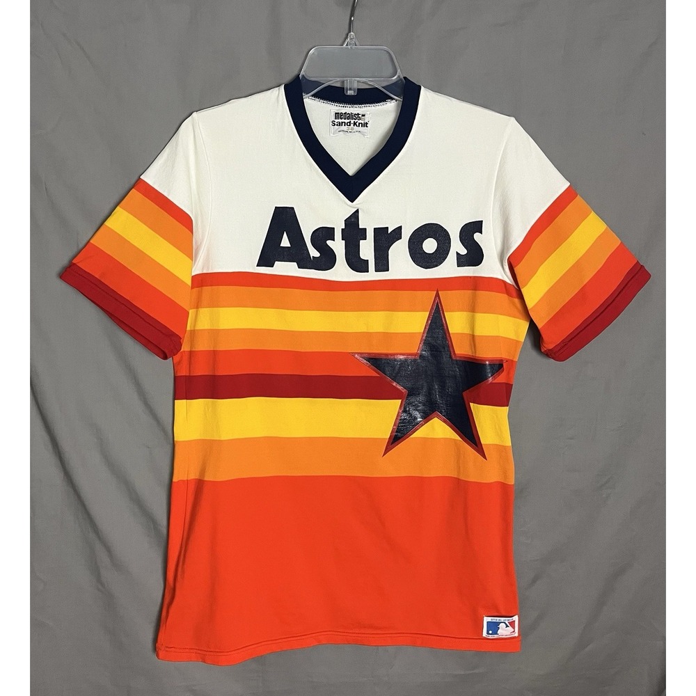 Vintage Houston Astros Jersey Medalist Sand-Knit MLB Rainbow Tequila Sunrise 38